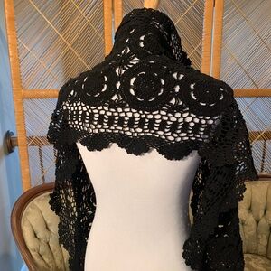 Vintage Black Crochet Shawl